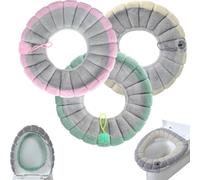 3PCS Toilet Seat Cover Cushion Pads, Bathroom Soft Thicker Warmer Toilet Cover with Handle, Padded Toilet Seat Cushion Cozy Breathable Stretchable Reusable Washable Universal Size
