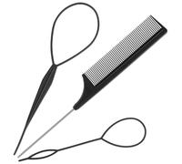 3pcs Topsy Tail Hair Tool, Hair Braiding Tool French Braid Loop Tool, Rat Tail Comb Fast Hair Styling Accessories (Black)