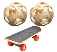 3Pcs Tortoise Toys Set Include 2 Fun Natural Bamboo Tortoise Treat Ball and 1 Anti-slip Plastic Training Skateboard for Small Animals Pets Tortoises Turtles