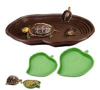 3PCS Tortoise Water Bowl with Ramp Leaf Tortoise Water Food Dish Turtle Pool Tortoise Bathing Pool Reptile Water Dish Large Soaking Dish Box Turtle Habitat Accessories
