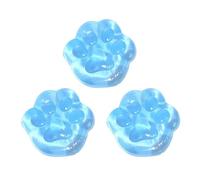 3pcs Transparent Glitter Cat Paw Squishy Toys - Washable Silicone Squeeze Fidget with Taba Theme (Sky Blue)