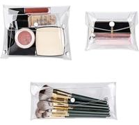 3Pcs Transparent Mini PVC Makeup Bag Small Clear Plastic Cosmetic Organizer Bag Pouch with Snap Closure for Vacation Travel, Bathroom Organizing Tools and Accessories