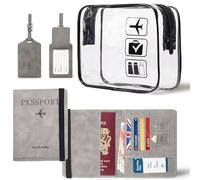3pcs Travel Document Organizer Kit, Blocking Passport Holder, Waterproof Toiletry Bag & Luggage Tag, Pu Leather Passport Cover with RFID, for Men Women Family, Travel Essencials
