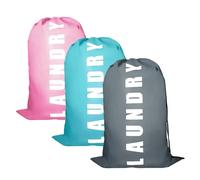 3PCS Travel Laundry Bag, 24" x 36" Large Laundry Bags, Portable Waterproof Dirty Clothes Bags, with Drawstring, Durable Rip-Stop, for Home, Travel, Holiday, Camping, Caravan, Dormitory(Blue&Grey&Pink)