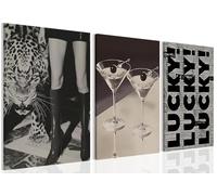 3Pcs Trendy Leopard Canvas Wall Art Fashion Leopard, LUCKY Typography Wall Decor Martini Cocktail Posters for Bedroom, Living Room Girly Bedroom Apartment Bar Decor Unframed 20x30inch