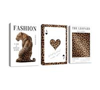 3Pcs Trendy Leopard Canvas Wall Art Prints, Funky Ace of Spades Wall Painting Brown Leopard Canva Prints Picture Aesthetic Cheetah Fashion Posters Artwork Home Decro for Bedroom Living Room 50X70cmX3