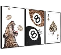 3Pcs Trendy Leopard Prints Wall Art Cheetah Aesthetic Pictures Funky Preppy Lucky 8 Ball Posters Eclectic Canvas Wall Decor for Girls Room Apartment Dorm Unframed 08x12inch