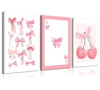 3Pcs Trendy Pink Bows Canvas Wall Art Preppy Watercolor Bows Wall Decor Pictures Girly Coquette Room Decor Aesthetic Posters Prints for College Apartment Bedroom Decoration 12x16in