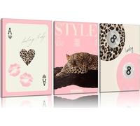 3Pcs Trendy Pink Leopard Wall Art Preppy Leopard Lucky 8 Ball Poster Printing Artwork Y2k Coquette Funky Cheetah Aesthetic Room Decoration for College Apartment Girls Bedroom Dorm 12X16inch Unframed