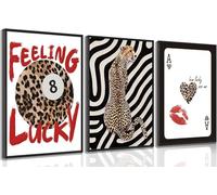 3Pcs Trendy Pink Leopard Wall Art Preppy Leopard Lucky 8 Ball Poster Printing Artwork Y2k Coquette Funky Cheetah Aesthetic Room Decoration for College Apartment (Trendy, 16X24inch, Framed)