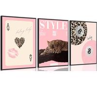 3Pcs Trendy Pink Leopard Wall Art Preppy Leopard Lucky 8 Ball Poster Printing Artwork Y2k Coquette Funky Cheetah Aesthetic Room Decoration for College Apartment, Girls Bedroom Dorm 16X24inch Unframed