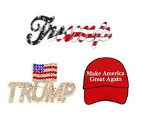 3pcs Trump Pin with USA Flag, Crystal Trump Lapel Brooch in Multiple Designs Memorabilia Gift for 2024 United States Presidential Election