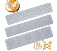 3Pcs Tuile Mould Cake Fondant Mould Honeycomb Leaf and Butterfly Embossing Mat Reusable Lace Silicone Moulds for Cake Decorating Stencil