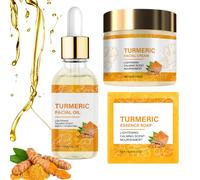 3PCS Turmeric Skincare Set for Glowing Skin- Skin Care Sets & Kits with Vitamin C, Face Moisturizer, Serum & Turmeric Soap, Dark Spot Corrector for Face & Body, Pamper Skincare Gift Set for Women
