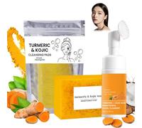 3PCS Turmeric Wash and Care Set, Turmeric Trio: Facial Wash, Cleansing Mousse & Soap for Skin Care, Turm-eric Cleansing Exfoliating Pads, Turmeric Fa-ce Wa-sh for Face & Body, Korean Face Wash