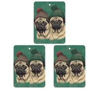 3PCS Two Pugs Wearing Hats Car Air Freshener Hanging Scented Cards Cute Gray Car Fresheners Long Lasting New Cars Scents for Women Men Natural Air Freshener with Lanyard Automotive Freshies
