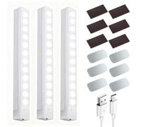 3Pcs Under Cabinet LED Kitchen Lights Dimmable Motion Sensor Lights 24cm Magnetic Rechargeable Strip Light Indoor Wireless Shelf Lighting Auto Night Light for Wardrobe Closet Stair Counter Bedroom