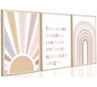 3Pcs Unframed Boho Nursery Canvas Wall Art Pink Sweet Rainbow You Are My Sunshine Painting Pictures Wall Decor Poster Print Artwork For Kids Room Girls Bedroom Decoration 08x12inch