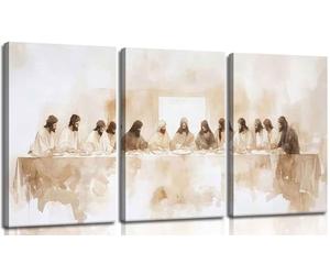 3Pcs Unframed Jesus Last Supper Canvas Wall Art Christian Bible Famous Paintings Wall Decor Pictures Renaissance Painting Posters Prints for Living Room Kitchen Bedroom Decoration 20x30inch