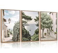 3Pcs Unframed Neutral Italy Cityscape Gallery Vintage Mediterranean Countryside Landscape Canvas Artwork, Large Town Coast Streets Travel Decor Prints for Office Home 12x16inch