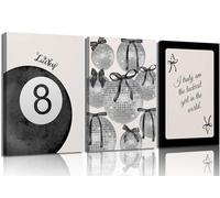 3Pcs Unframed Trendy Black and White Preppy Wall Art Painting Lucky 8 Ball Canvas Poster Print Fashion Bow Disco Ball Picture Lucky Girl Playing Cards Wall Decor for Girls Room 08x12inch