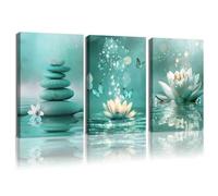3Pcs Unframed Zen Lotus Canvas Wall Art Blossom Water Lily with Butterfly Pictures Zen Stone Painting Meditation Spiritual Artwork for Yoga Studio Bathroom 08x12inch