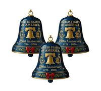 3PCS United States 250th Anniversary Bell Ornament,Metal Hanging Bell Christmas Tree Decorations,Vintage-Style Cast Metal Doorbell Decoration,Handmade for Home or Garden,Good Luck Gift (3Pcs Blue)