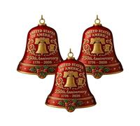 3PCS United States 250th Anniversary Bell Ornament,Metal Hanging Bell Christmas Tree Decorations,Vintage-Style Cast Metal Doorbell Decoration,Handmade for Home or Garden,Good Luck Gift (3Pcs Red)