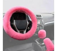 3Pcs Universal Fluffy Furry Steering Wheel Covers Winter Warm Soft Artificial Anti-slip Plush Steering Wheel Covers+Handbrake Cover Gear Shift Cover Set Pink Faux Wool Car Decoration for Women Men