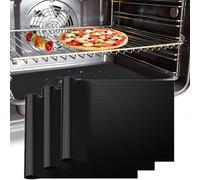 3PCS Universal Oven Liners Baking Mat, 40x33cm Non-Stick and Heavy-Duty Washable Reusable Assisted Sheet, Home Accessories Kitchen Reusable for Protector Bottom of Cooker Oven BBQ Baking Tray-(Black)