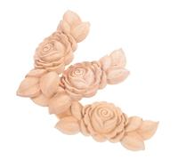 3pcs Unpainted Solid Wood Rose Applique for Dresser and Mirror Decor | European Rose Motif, Easy DIY Install, Decorative Cover for Imperfections, Khaki Finish, Furniture Makeover