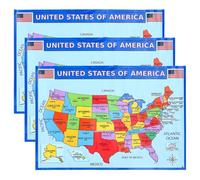 3pcs US Map Poster for Classroom Walls and Study Areas | UV Paper, Laminated Finish, Waterproof Teaching Aid, Vivid High-definition Print for Homes and Offices