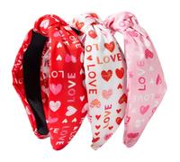3PCS Valentine's Day Headbands Love Heart Printed Fabric Hair Band Hair Hoop for Women Hair Accessories