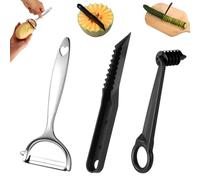 3pcs Vegetable Spiral Cutter with V-Cutter & Peeler Set, Manual ABS Plastic Spiralizer Slicer & Zinc Alloy Peeler Practical Kitchen Knife Tool for Potatoes Carrots Cucumbers Fruits