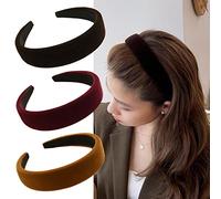 3PCS Velvet Wide Headbands for Women Soft Head Band for Women Girls Fashion No Slip Headband Hair Accessories (Red Dark Brown Brown)