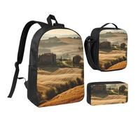 3PCS View of Typical Tuscany Landscape Backpack Set with Insulated Lunch Box Pencil Pouch, 17inch Lightweight Laptop Bags Shoulder Lunch Bag and Pencil Case Bag 3-in-1 Set