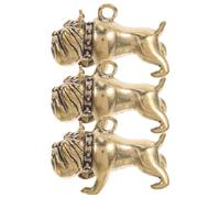 3pcs Vintage Brass Bulldog Charm Pendant for Necklace Chains and Bags | Retro Aged Finish, Smooth Flat Back, Collectible Display Accent, Skin-friendly Reverse, Golden Tone