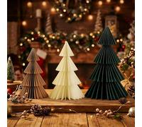 3Pcs Vintage Christmas Paper Trees Honeycomb Christmas Trees, 3D Green Honeycomb Xmas Paper Tree, Table Centerpiece Ornament Folding Tree for Xmas Decoration Party