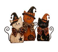 3PCS Vintage Halloween Witch Cat Decor Set, Retro Black Cat Ornament