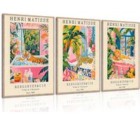 3Pcs Vintage Henri Matisse Wall Art Tiger Lion Leopardin Bathtub Funny Animals Posters Artwork Tropical Botanical Floral Painting Pictures Wall Decor for Bathroom Home Decoration 12x16In Unframed