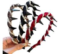 3PCS Vintage High Cranium Artificial Pearl Hairband Fashion Wide Beaded Bling Head Band Plastic Wavy Hair Band with Teeth Comfortable Elegant for Women and Girls