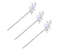 3pcs Vintage Pearl Hair Fork for Women Blossom Pattern White