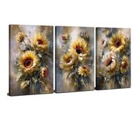 3Pcs Vintage Sunflower Wall Art Abstract Flower Canvas Pictures Nature Botanical Landscape Prints Floral Minimalist Painting Poster Rustic Cottage Canvas Artwork for Bedroom Home Decoration 12x16"