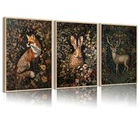 3Pcs Vintage William morris wall art Forest Animal Canvas Posters Prints,Fox rabbit deer Pictures Paintings Gothic Botanical Floral Oil Wall Decor for Living Room Bedroom Home Unframed 12x16 inch