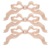 3pcs Vintage Wooden Carving Decals with Hollow-Out Bow Knot Design | Classic European Style Wood Applique with Adhesive, Natural Wood Grain and Intricate Openwork Pattern, for Accent Wall Decor
