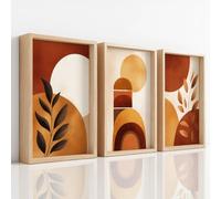 3Pcs Wall Art Canvas Prints - Boho Abstract with Colour Block Gold Brown Earth Tone Rustic Elegant Botanical Picture Painting - Artwork Unframed for Bedroom Teens Playroom Dorm Decor - 30 x 40 cm