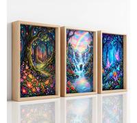 3Pcs Wall Art Canvas Prints - Fantasy Magic with Forest Flower Butterfly Waterfall Rainbow Mysterious Picture Painting - Artwork Unframed for Bedroom Teens Playroom Dorm Decor - 21 x 29.7 cm