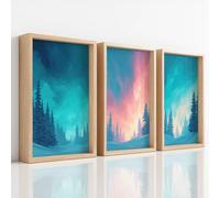 3Pcs Wall Art Canvas Prints - Fantasy Surreal with Aurora Snow Forest Gradient Teal Orange Picture Painting - Artwork Unframed for Bedroom Teens Playroom Dorm Decor - 21 x 29.7 cm