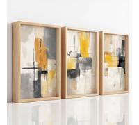 3Pcs Wall Art Canvas Prints - Modern Abstract with Colour Block Gold Grey Line Luxury Elegant Picture Painting - Artwork Unframed for Bedroom Teens Playroom Dorm Decor - 29.7 x 42 cm