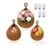 3Pcs Wall Hanging Basket Egg Basket for Kitchen Hanging Fruit Basket with 5 Hooks Mounted Baskets to Storage Egg Potato Onion Fruit Flower Plant vegetable Snack ( Linen)